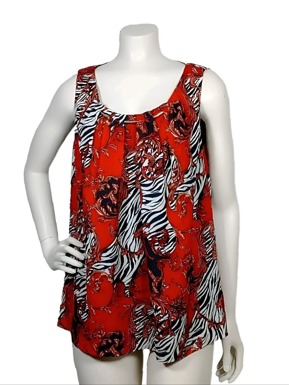 Peter Nygard Womens Size 10 Red Zebra Print Sleeveless Shell Tank Top M L